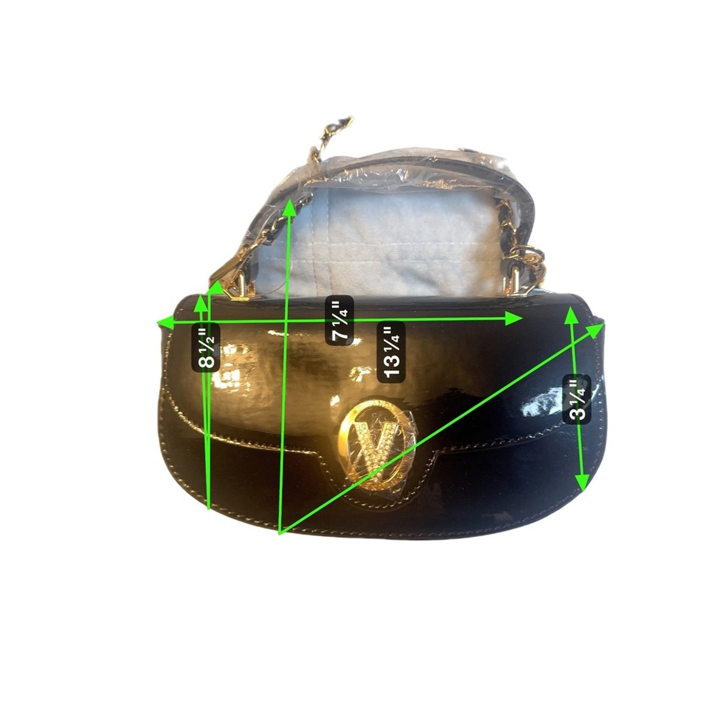 Valentino Orlandi Black Patent Leather Chain Shoulder Bag Gold Logo NWT Italy