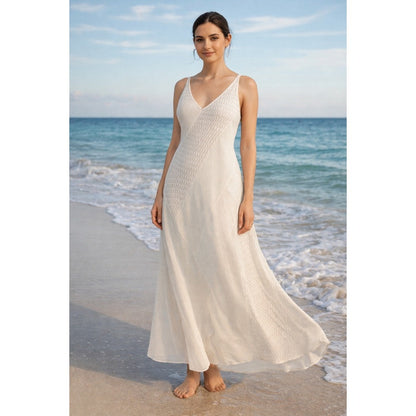 & Other Stories Savoir Sheer Knit Maxi Dress Cream Asymmetrical Midi Size s