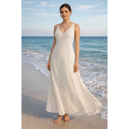 & Other Stories Savoir Sheer Knit Maxi Dress Cream Asymmetrical Midi Size s
