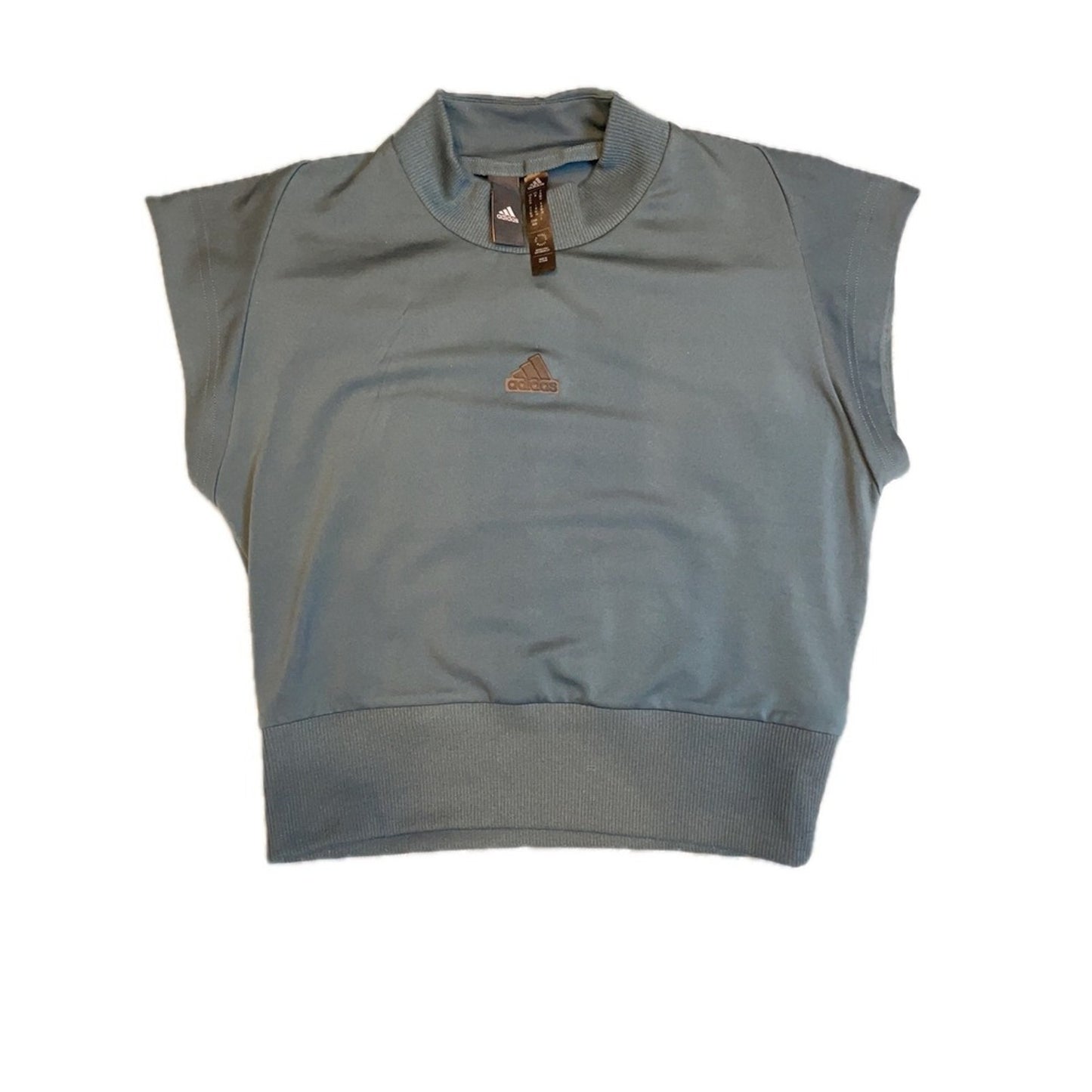 Adidas Mock Neck Sleeveless Crop Sweatshirt Blue Womens Size Medium