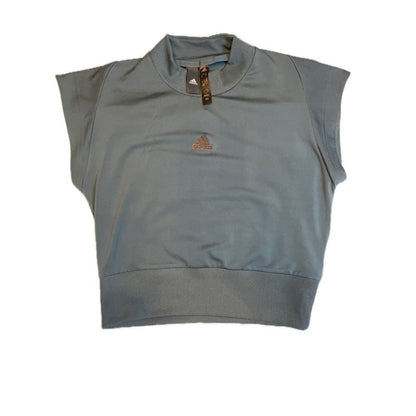 Adidas Mock Neck Sleeveless Crop Sweatshirt Blue Womens Size Medium