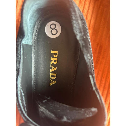 Prada Platform Oxfords Women's Size 8 Black Excellent Velvet Espadrille Trim