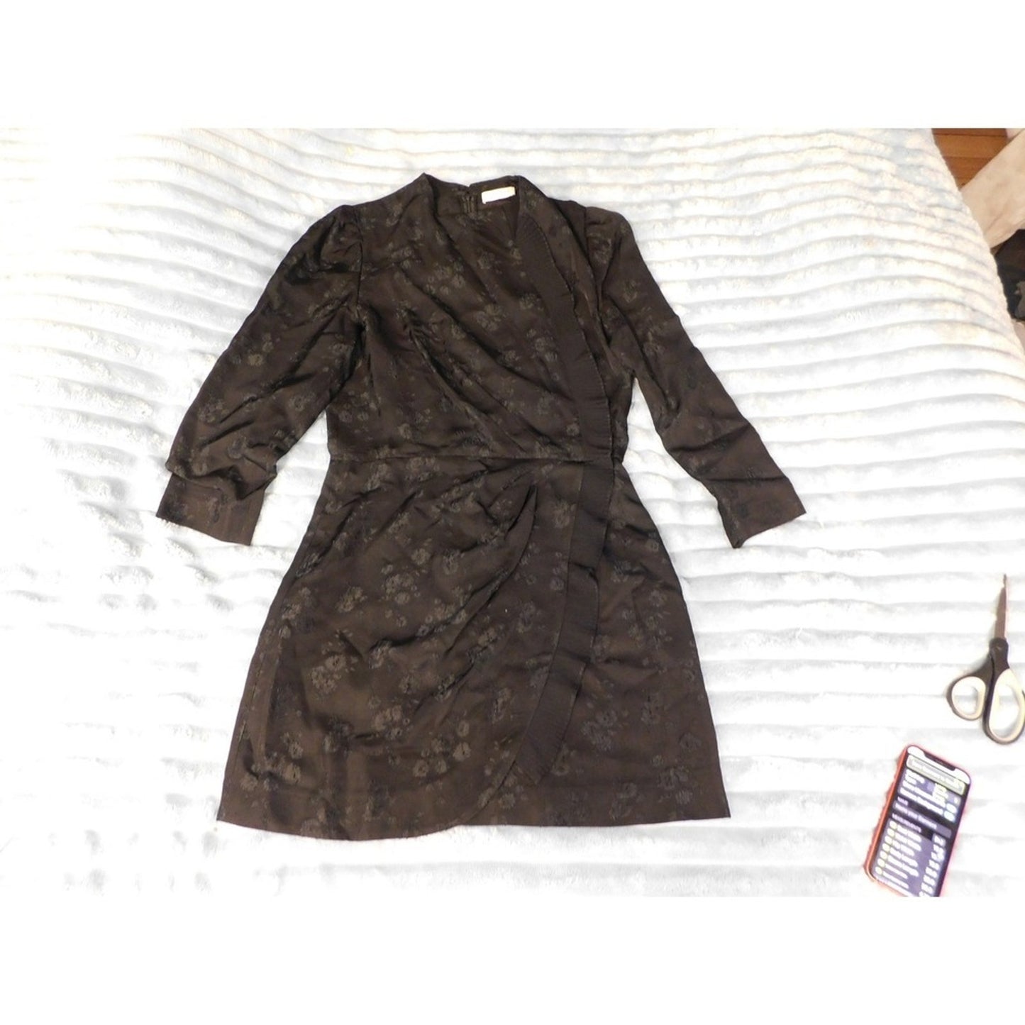 Sandro Paris Floral Jacquard Wrap Dress Long Sleeve Dark size S Black