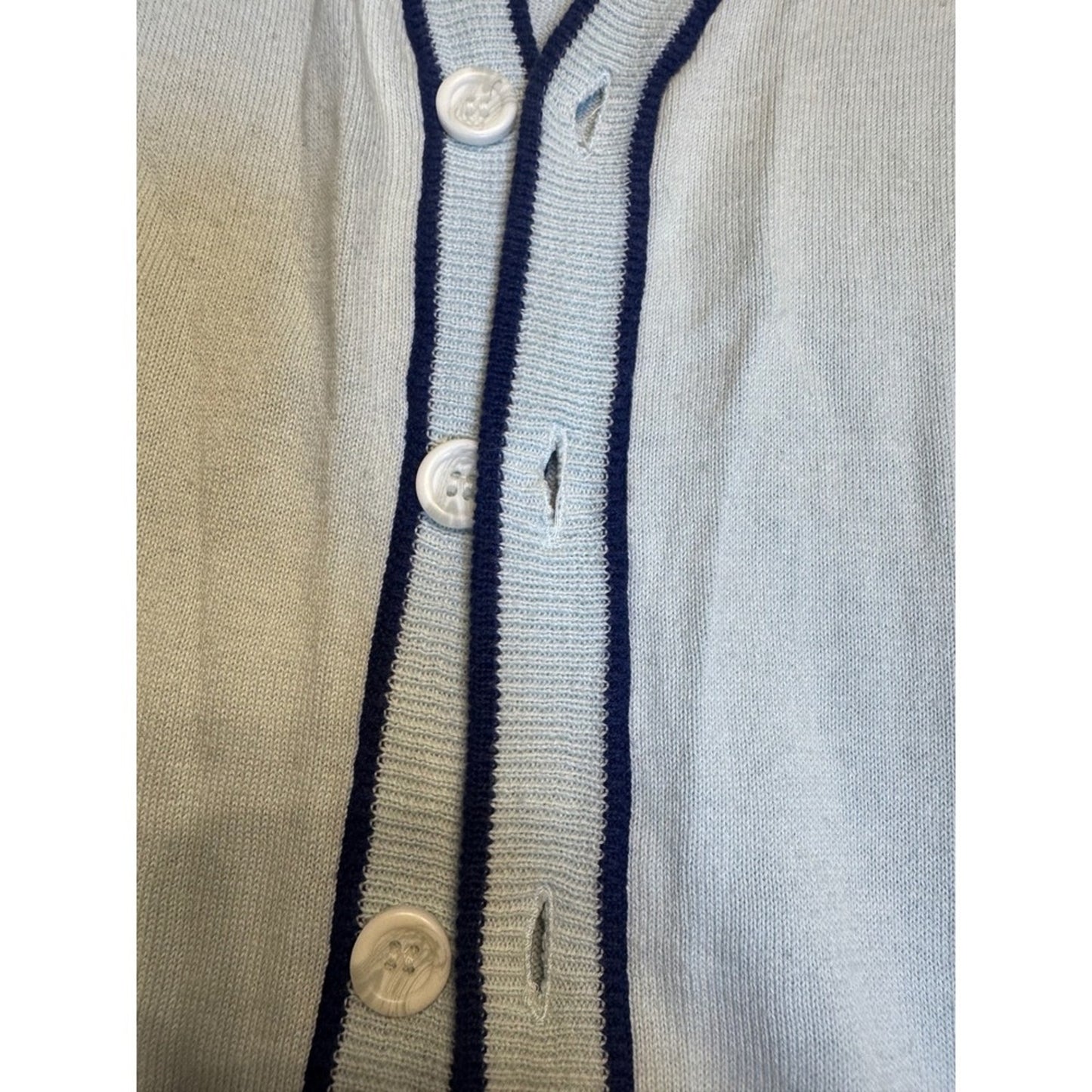 Oscar de la Renta Cream Cotton Cardigan Sweater Navy Trim Womens Size M
