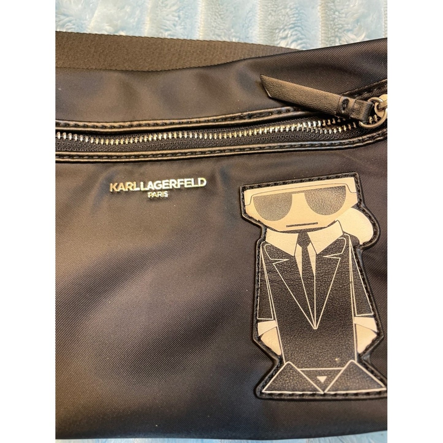 Karl Lagerfeld Paris Black Nylon Fanny Pack Belt Bag Karlito Charm Adjust Strap