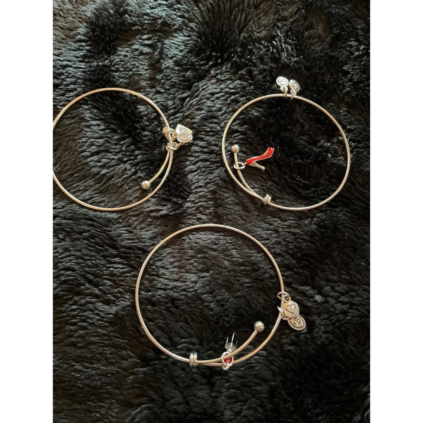 Brighton set  of 3 Charm Bracelets Lipstick High Heel Handbag Silver Tone
