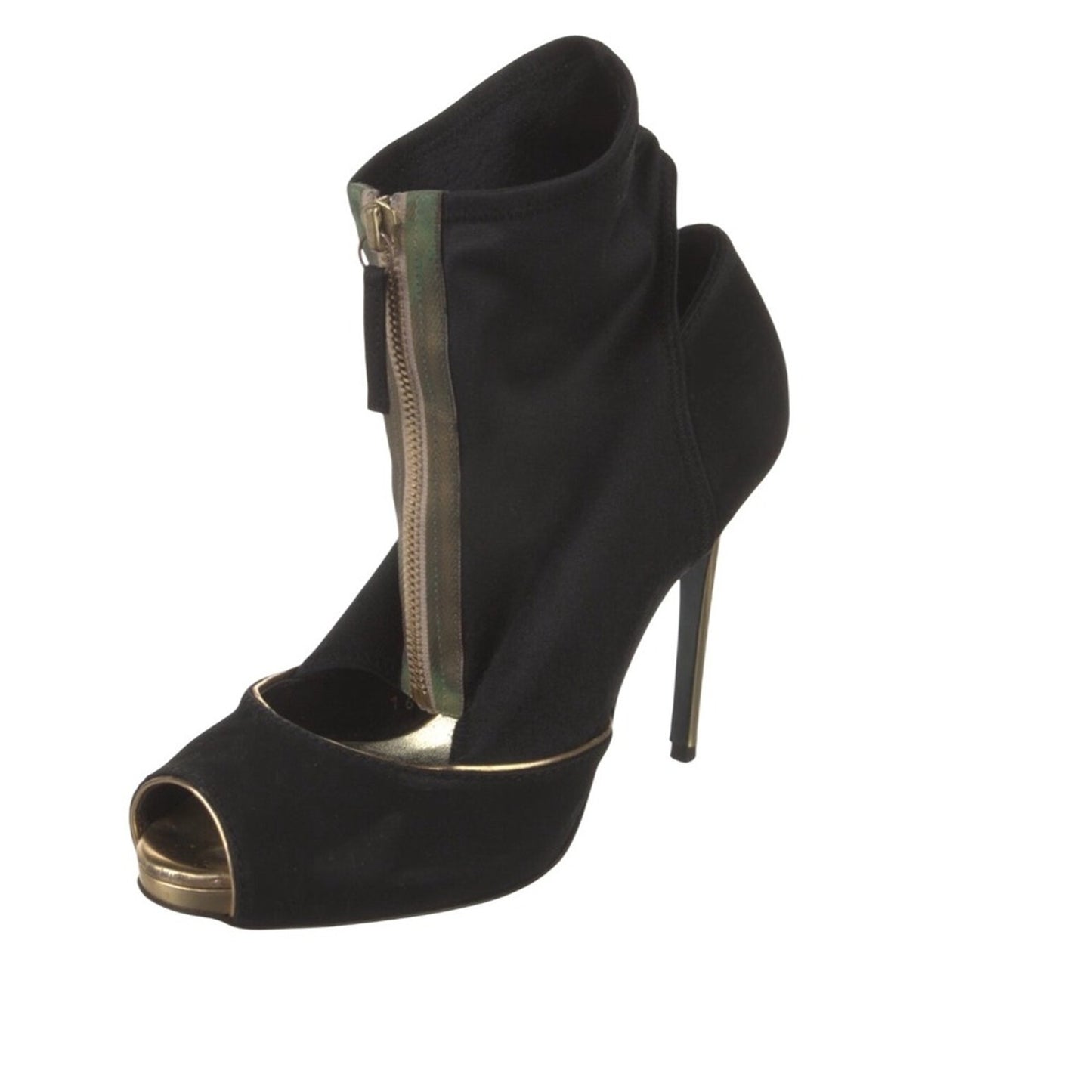 Stella McCartney
Suede Pumps Black Peep Toe Stiletto Booties Gold Heel size 7