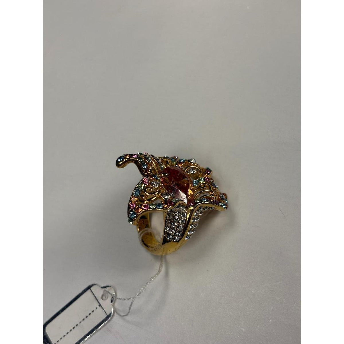 Gold-Tone Butterfly Multicolor Crystal Statement Ring