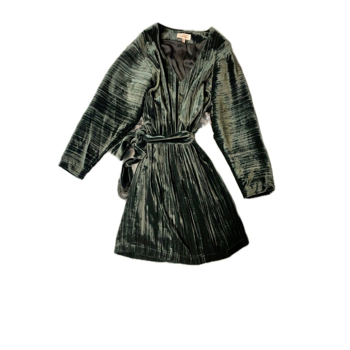 And Other Stories Velvet Crushed Wrap Midi Dress Green Long Sleeve EUR 34 size 2