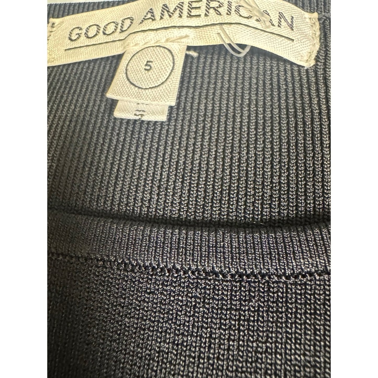 Good American Black Ribbed Knit Bodycon Dress with Grommet Detail Size 5