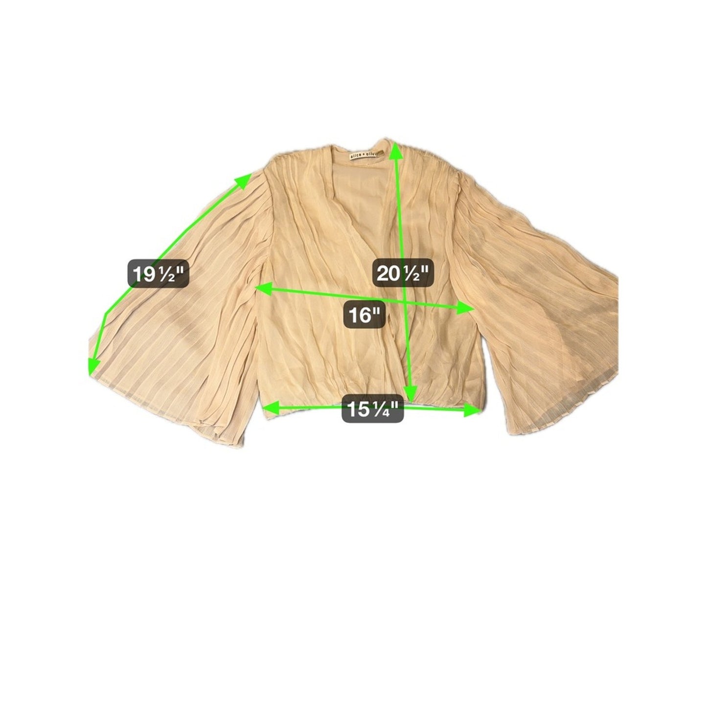 alice + olivia Cream Pleated Kimono Style Blouse Flare Sleeve Cropped