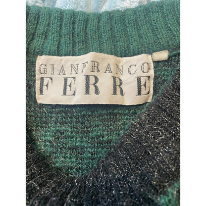 Gianfranco Ferre GFF Knit Sweater Green Geometric Pattern Menswear