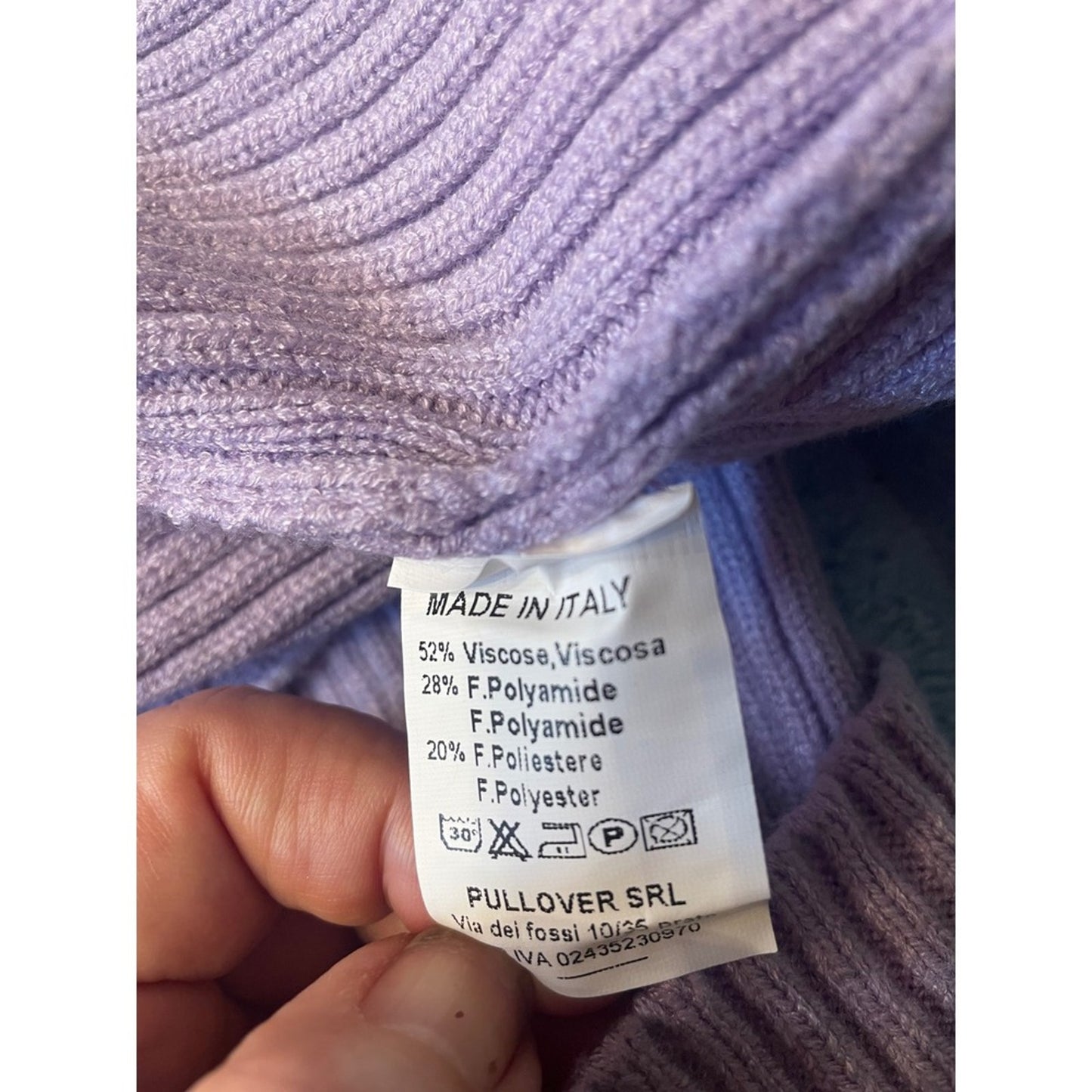 Pullover SRL Made in Italy Purple Ribbed Knit Turtleneck Cropped Sleeve Sweater