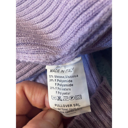 Pullover SRL Made in Italy Purple Ribbed Knit Turtleneck Cropped Sleeve Sweater