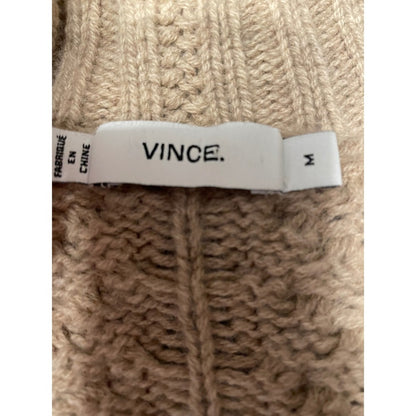 Vince Open Front Cardigan Sweater Beige Knit Shawl Collar Cable Knit Women's M