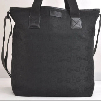 Gucci Horsebit Black Canvas Tote — Vintage Classic Style