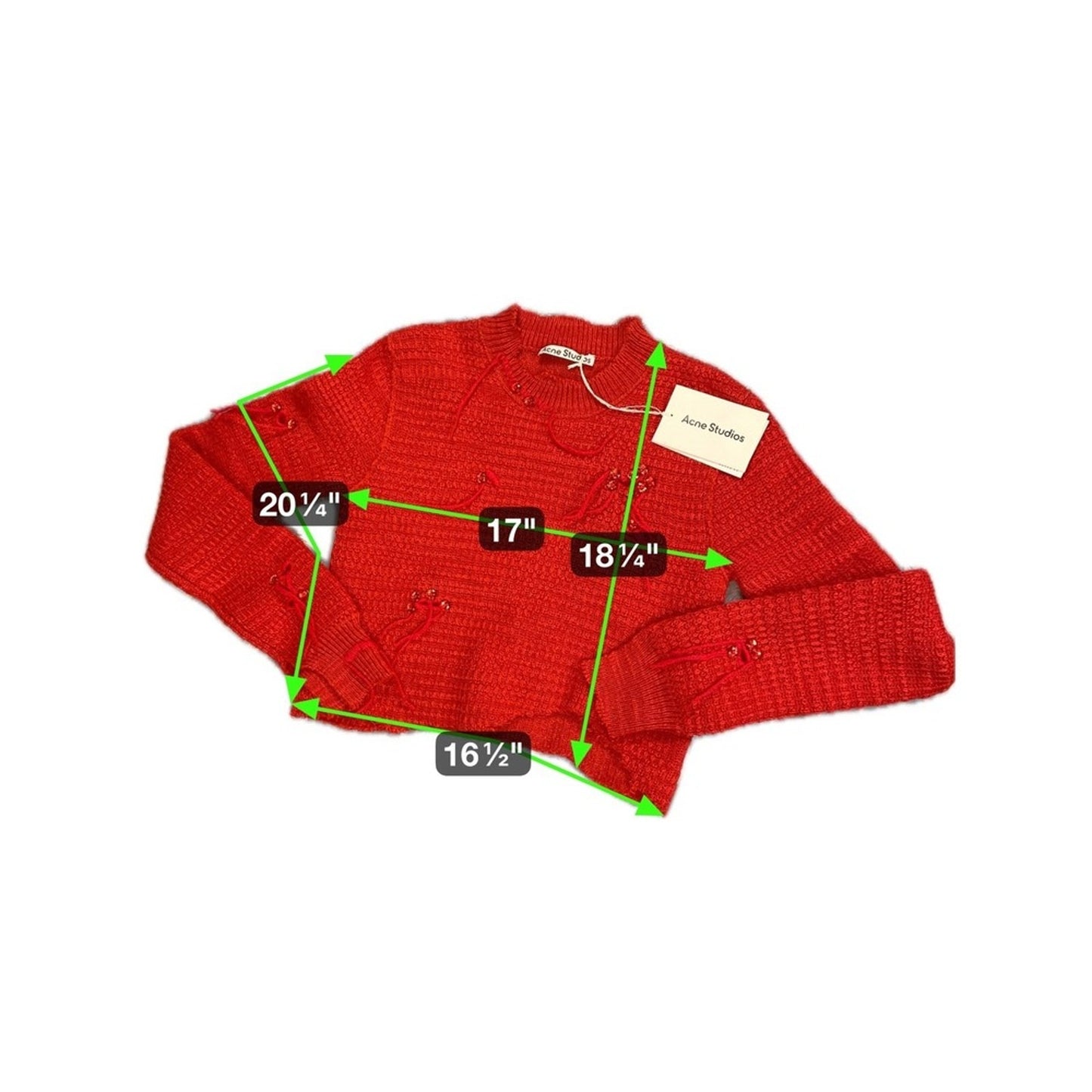 Acne Studios Red Embellished Knit Sweater Cropped  Long Sleeve NWT size M