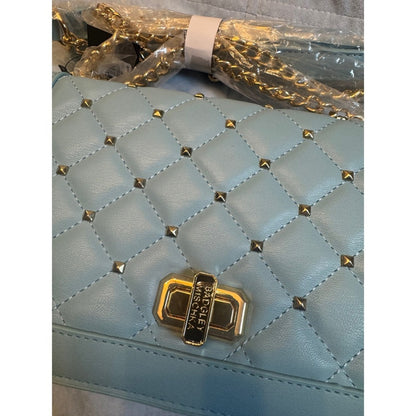 Badgley Mischka Blue Quilted Studded Chain Crossbody Bag Gold Hardware NWT