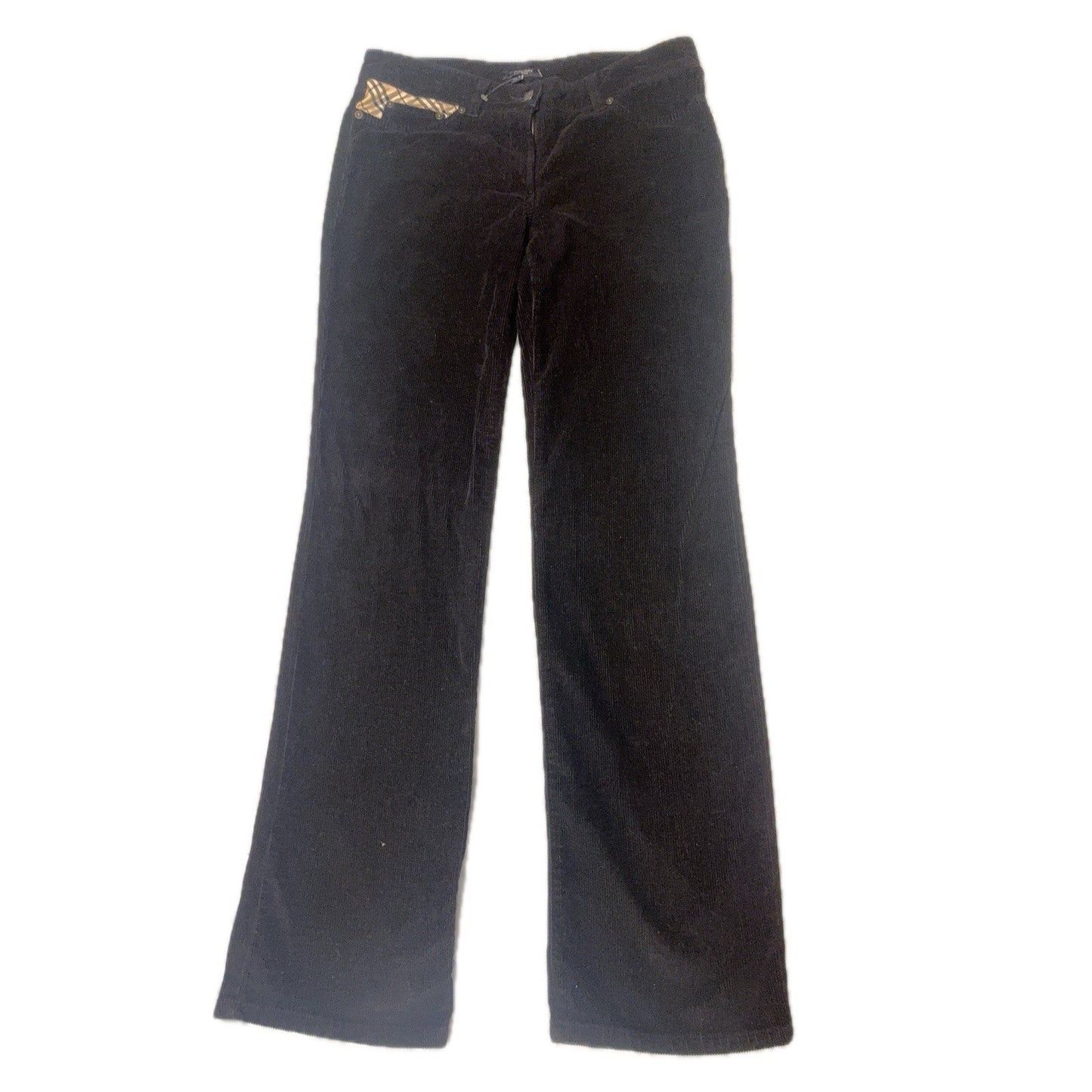 Burberry London Black Corduroy Pants Nova Check Trim Women’s US 6 Italy