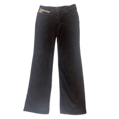 Burberry London Black Corduroy Pants Nova Check Trim Women’s US 6 Italy