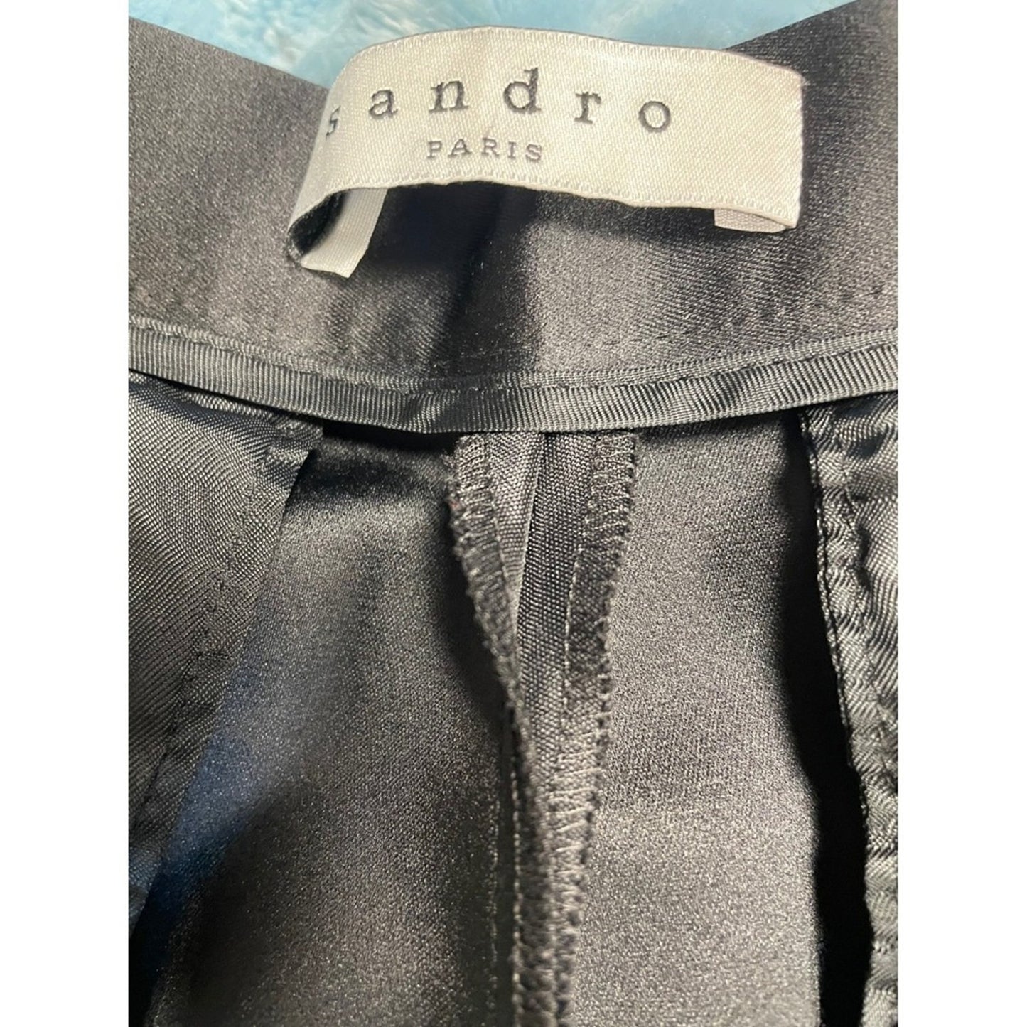 Sandro Paris Women Black Satin Pleated Trousers Dress Pants Size 40/ USA 8