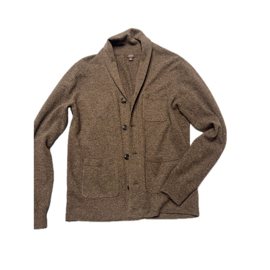 J.Crew Mens Shawl Collar Brown Cardigan Sweater 3 Button Pockets M Medium