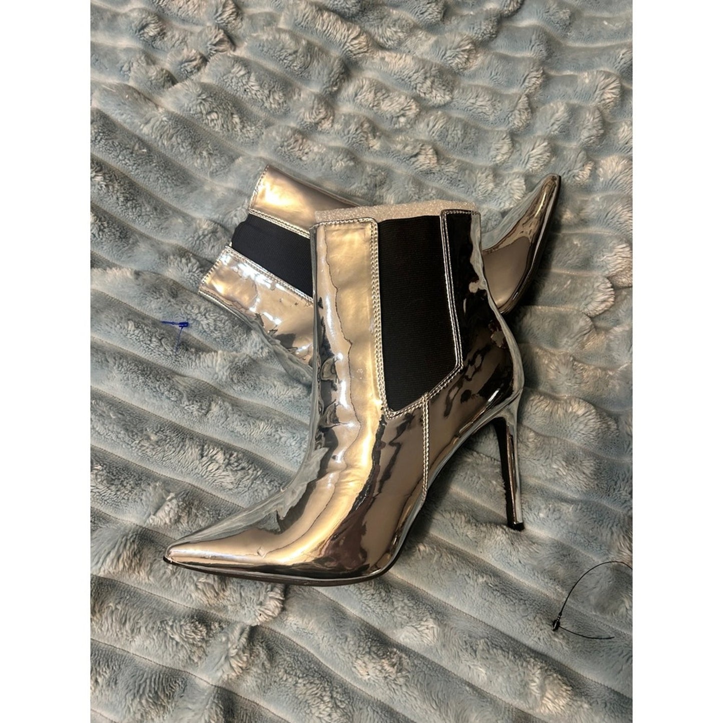 INC Silver Metallic Pointed Toe Stiletto Heel Ankle Boots Women's Size 7