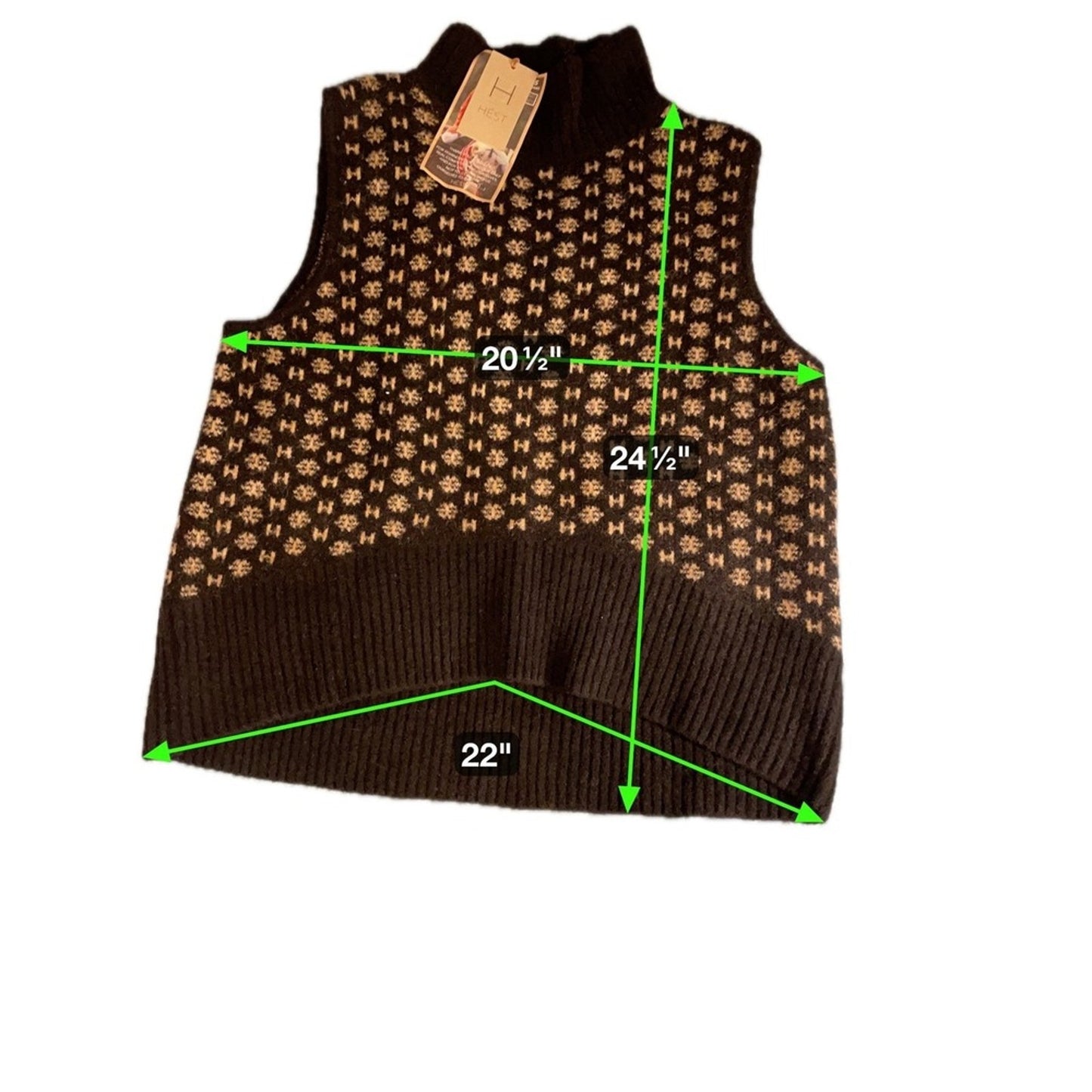 Hest  Geometric Fair Isle Knit Turtleneck Sleeveless Sweater Vest Size S/M NWT