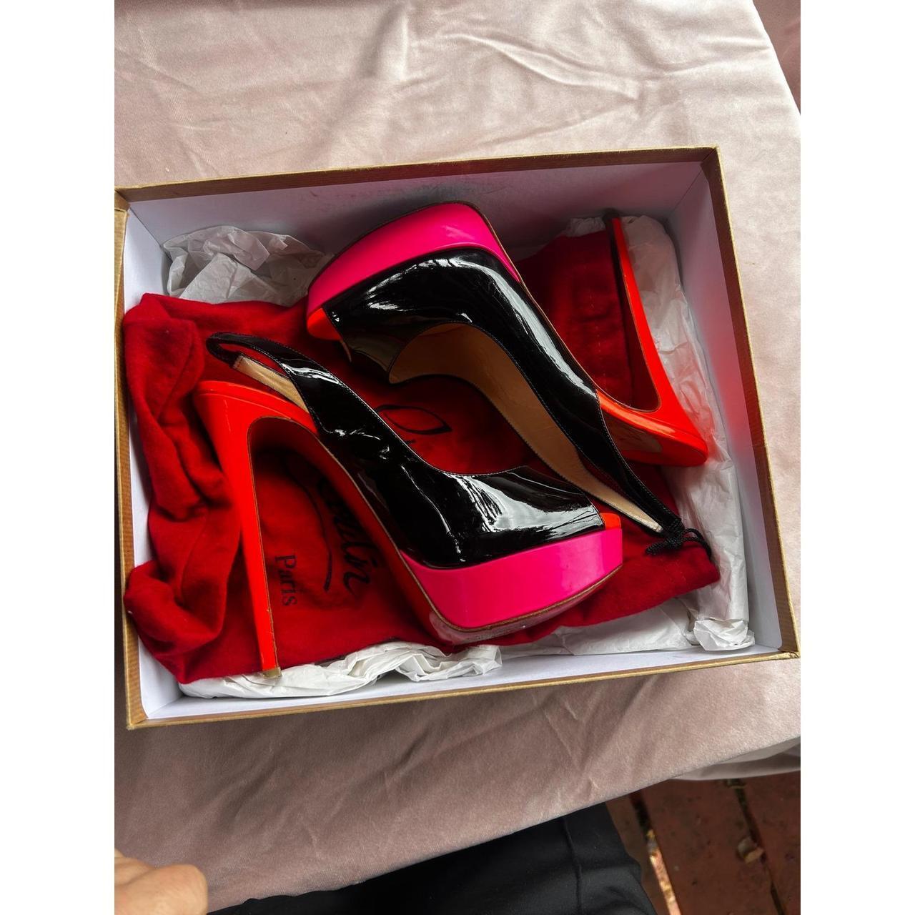 Christian Louboutin Lady Peep Sling Women's Size 9.5 Black Rose Matador