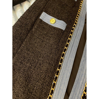 EDWARD ACHOUR PARIS Tweed Chain Trim Blazer Light Blue Trim Gold Buttons size S