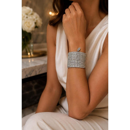 Weiss & Co Silver-Tone 9-Row Crystal Stretch Cuff Bracelet