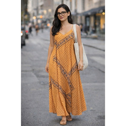 BETSEY JOHNSON Bohemian Paisley Print Maxi Yellow  Strap Sundress size S