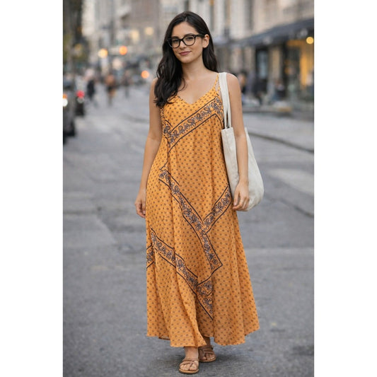 BETSEY JOHNSON Bohemian Paisley Print Maxi Yellow  Strap Sundress size S