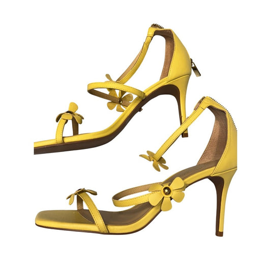 42 Gold Yellow Leather Floral Heels – Size 10