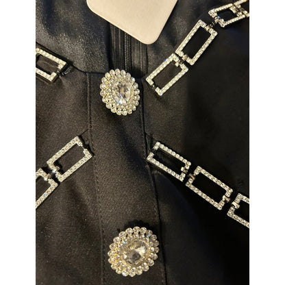 LAtiste Black Rhinestone Chain Embellished Button Front Dress