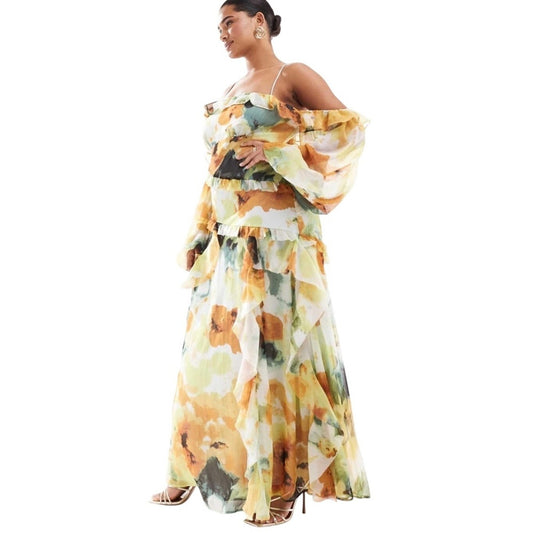 Other Stories Floral Tiered Ruffle Midi Dress M