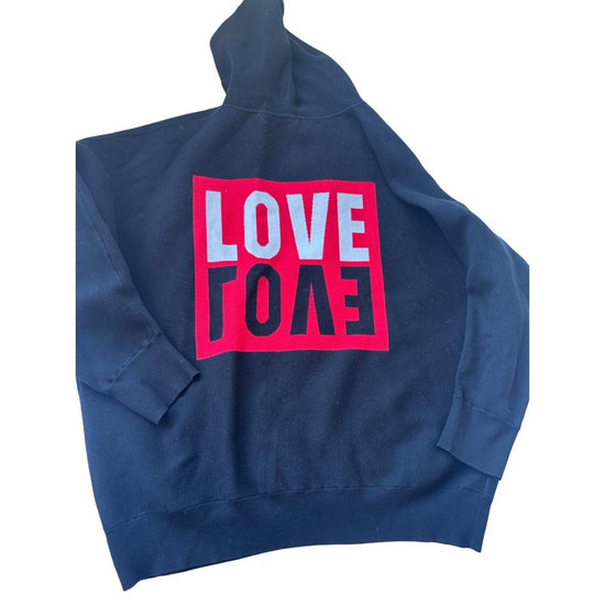 Sandro Paris "LOVE" Reversible Graphic Hoodie – Navy & Red (Unisex M)