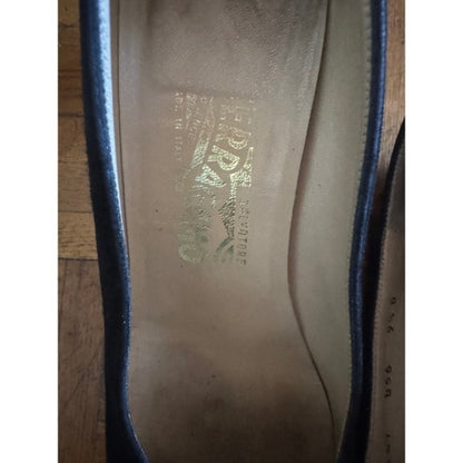 Salvatore Ferragamo Black Suede Leather Block Heel Pumps - Size 9.5B