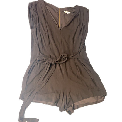 HELMUT LANG Black Sleeveless V Neck Belted Romper Jumpsuit Style SWJFOO04
