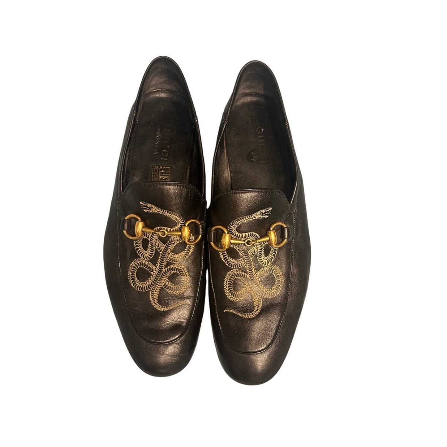 Gucci Kingsnake Horsebit Loafers Mens 8 Black Leather Jordaan  Good Embroidered