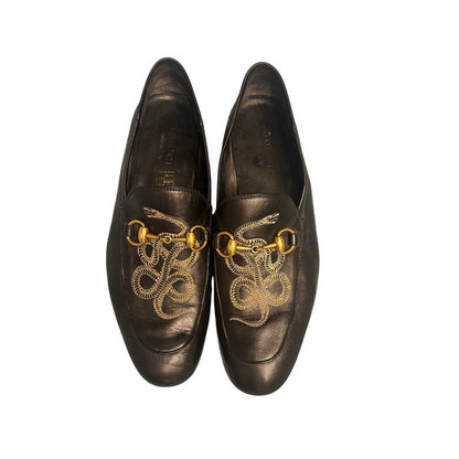 Gucci Kingsnake Horsebit Loafers Mens 8 Black Leather Jordaan  Good Embroidered