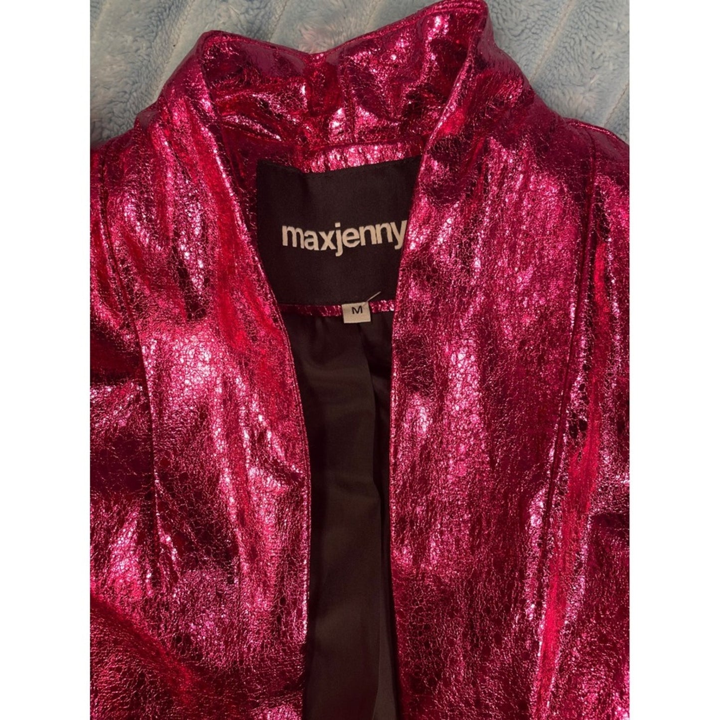Maxjenny Pink Metallic Ruffle Peplum Jacket Puffy Sleeve Blazer size M