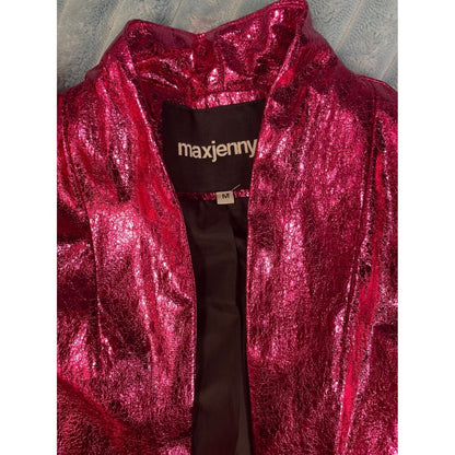 Maxjenny Pink Metallic Ruffle Peplum Jacket Puffy Sleeve Blazer size M