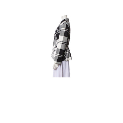 Chic Black and White Plaid Blazer Jacket Women's Tailored Fit Button Front