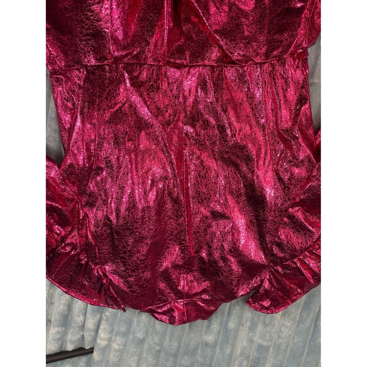 Maxjenny Pink Metallic Ruffle Peplum Jacket Puffy Sleeve Blazer size M