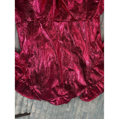 Maxjenny Pink Metallic Ruffle Peplum Jacket Puffy Sleeve Blazer size M