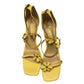 42 Gold Yellow Leather Floral Heels – Size 10