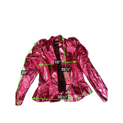 Maxjenny Pink Metallic Ruffle Peplum Jacket Puffy Sleeve Blazer size M