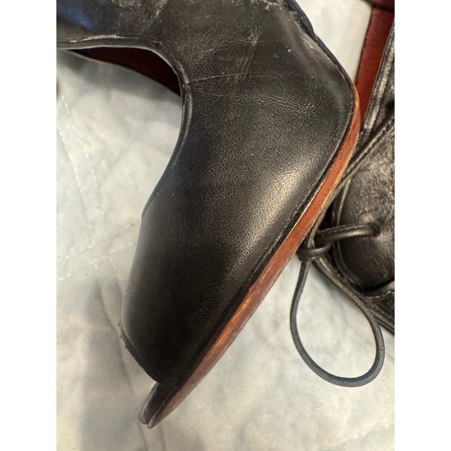 Coach Black Leather Lace-Up Cutout Heels w/ Snakeskin Stiletto | Size 7.5