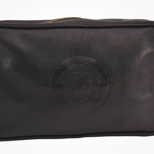 Versace Medusa Clutch — Black Leather Vintage Icon